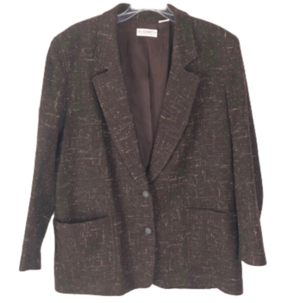 Elisabeth Wool Blend Lined Blazer Brown size 14